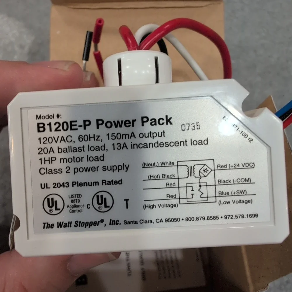The Watt Stopper B120E-P Power Pack 120VAC 60Hz 150mA Output UL 2043 Plenum